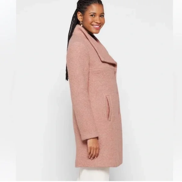 EUC Kenneth Cole Blush Pink Bouclé Wool Asymmetrical Stand Collar Winter Coat - Picture 4 of 7